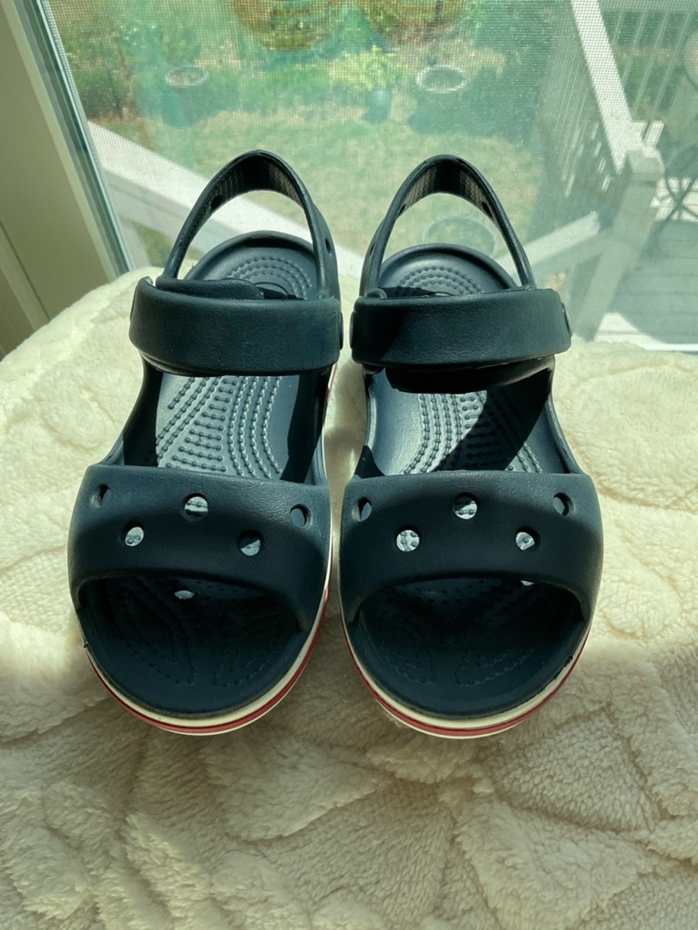 Navy blue  Slingback Crocs Sandals with Red straps size 11